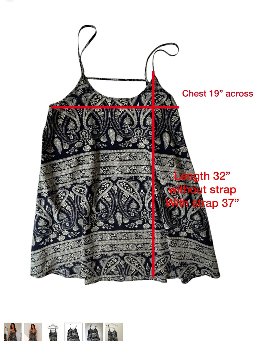 Free People Intimately Spring It On Slip Dress Blue Cream Paisley Spaghetti Sz M - Picture 7 of 7